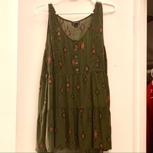 Torrid Olive Green Top w/ Pink Aztec Tribal Design